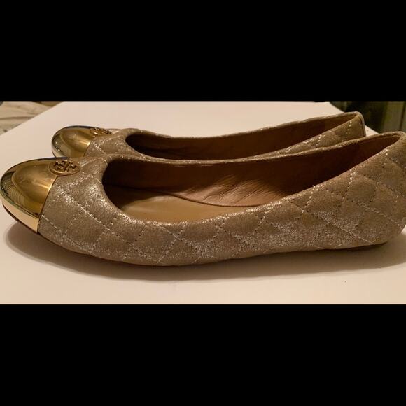 TORY BURCH Gold Quilted Ballerina Flats Gold - Picture 4 of 9